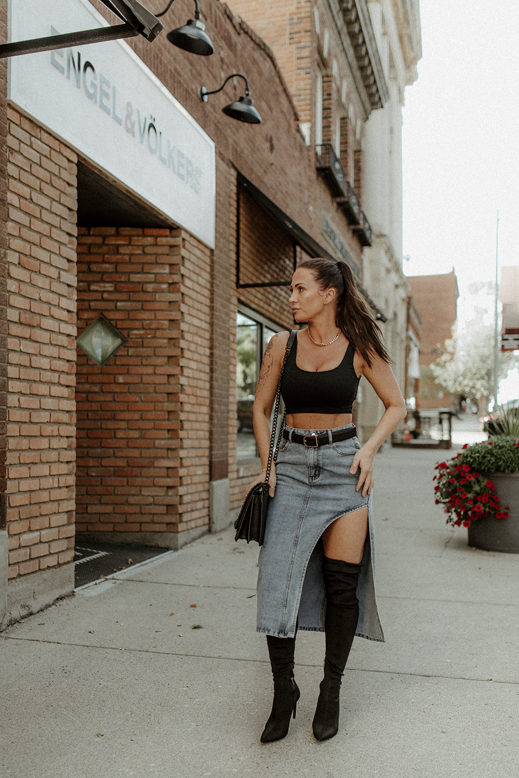 Libra Denim Split Midi Skirt