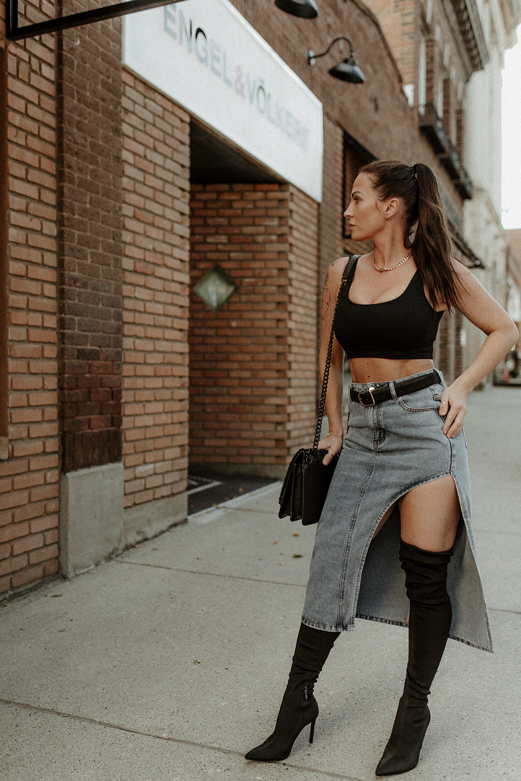 Libra Denim Split Midi Skirt