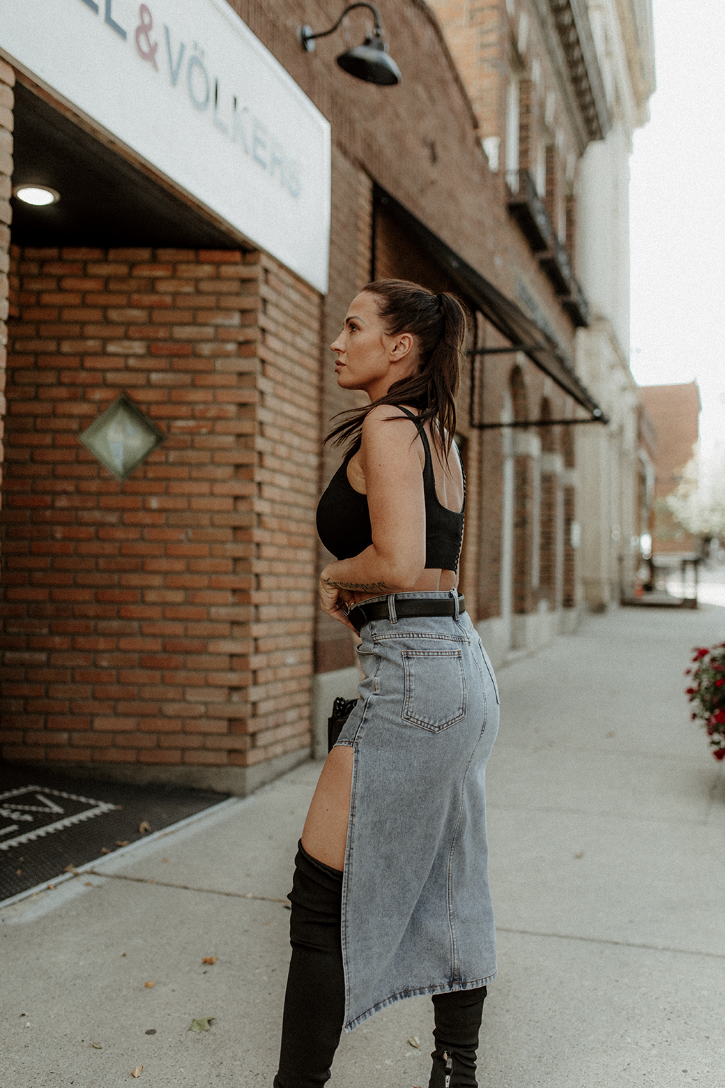 Libra Denim Split Midi Skirt