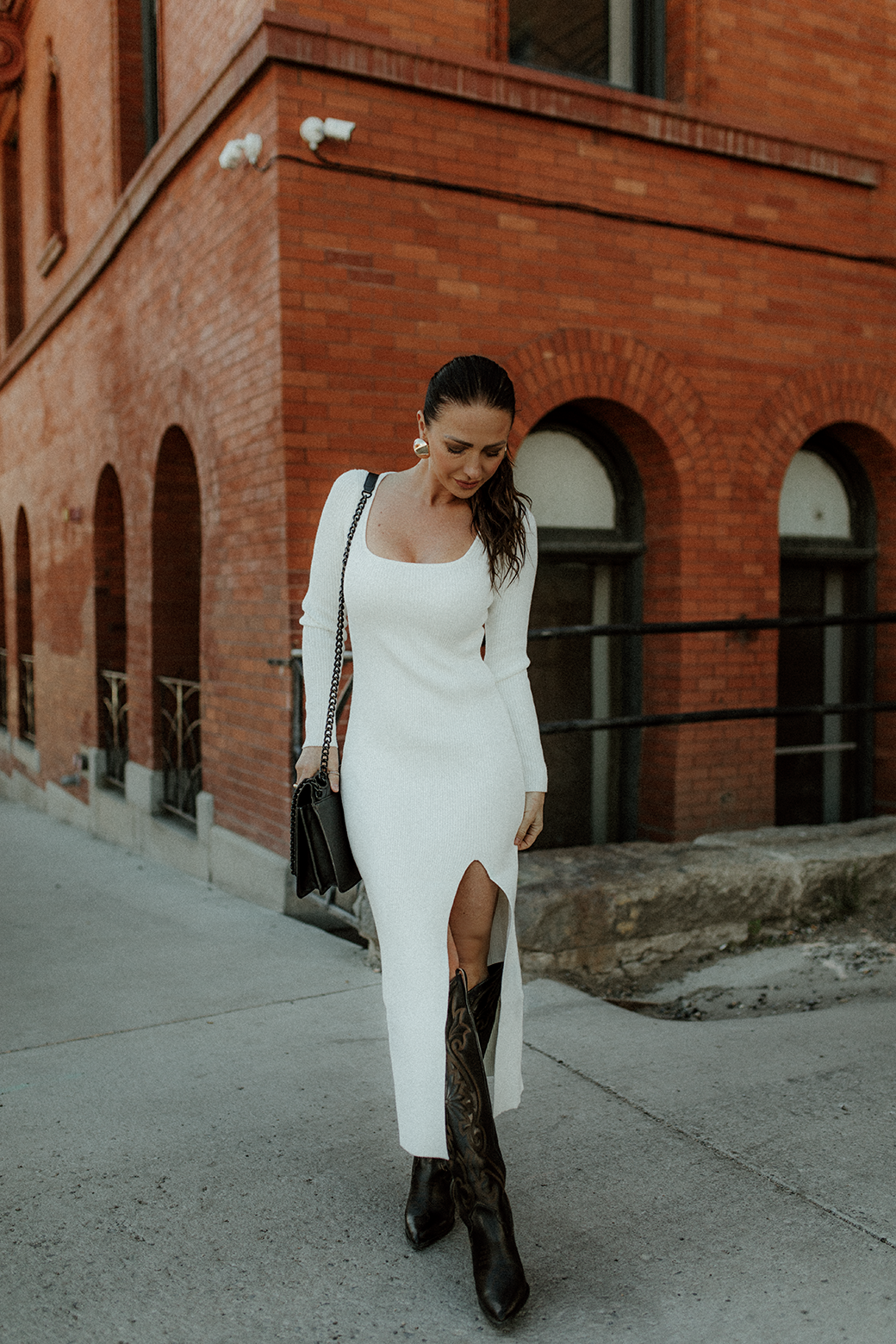 Baila Sweater Dress with a slit. Black