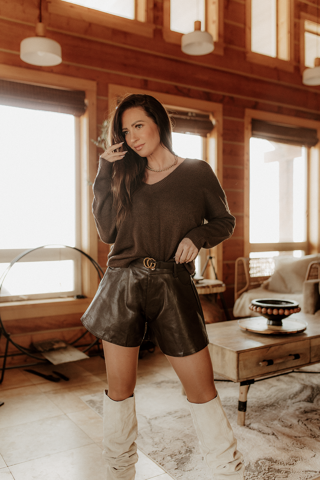 BAE! PU LEATHER FLOWY SHORTS WITH BELT.