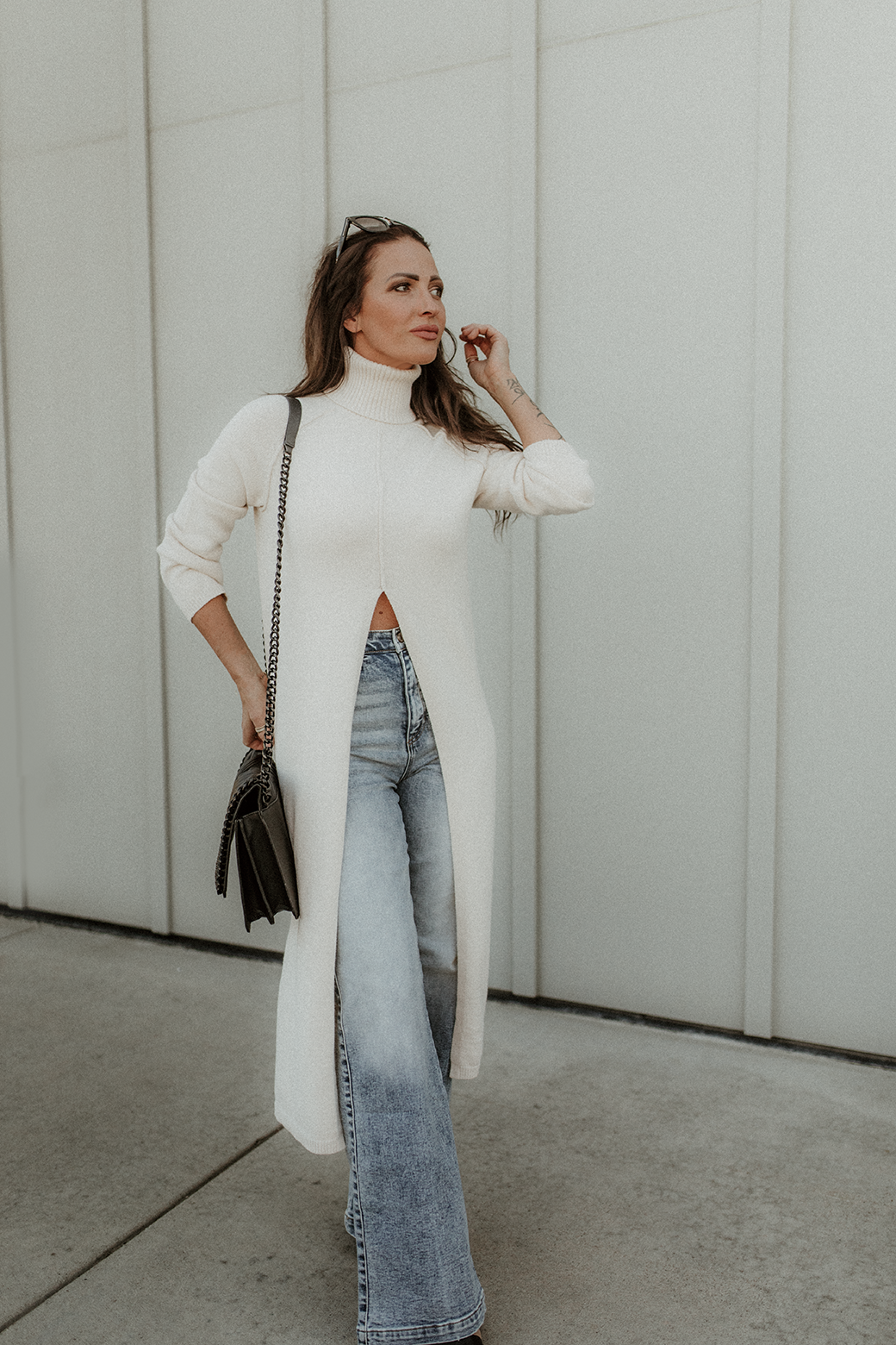 Addie Ecru Sweater Turtleneck Tunic with a split