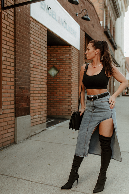 Libra Denim Split Midi Skirt