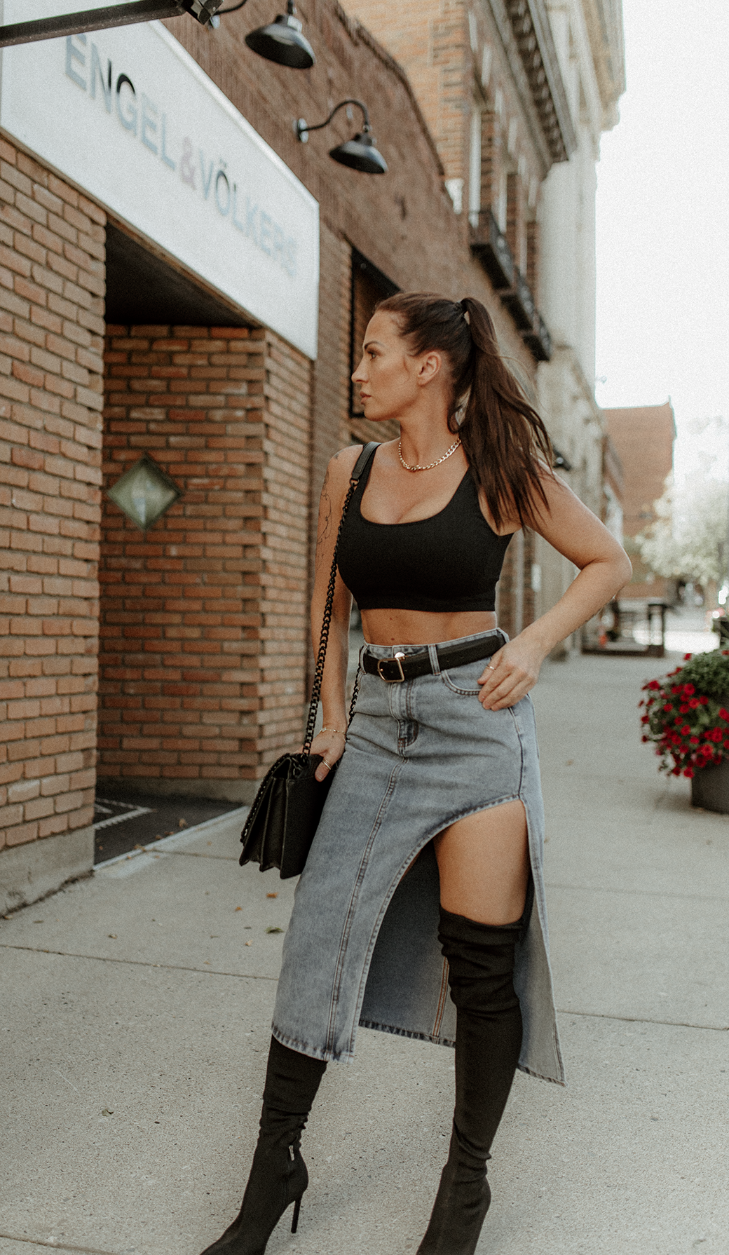 Libra Denim Split Midi Skirt