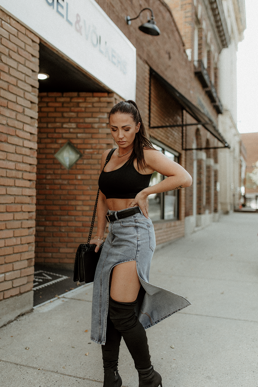 Libra Denim Split Midi Skirt