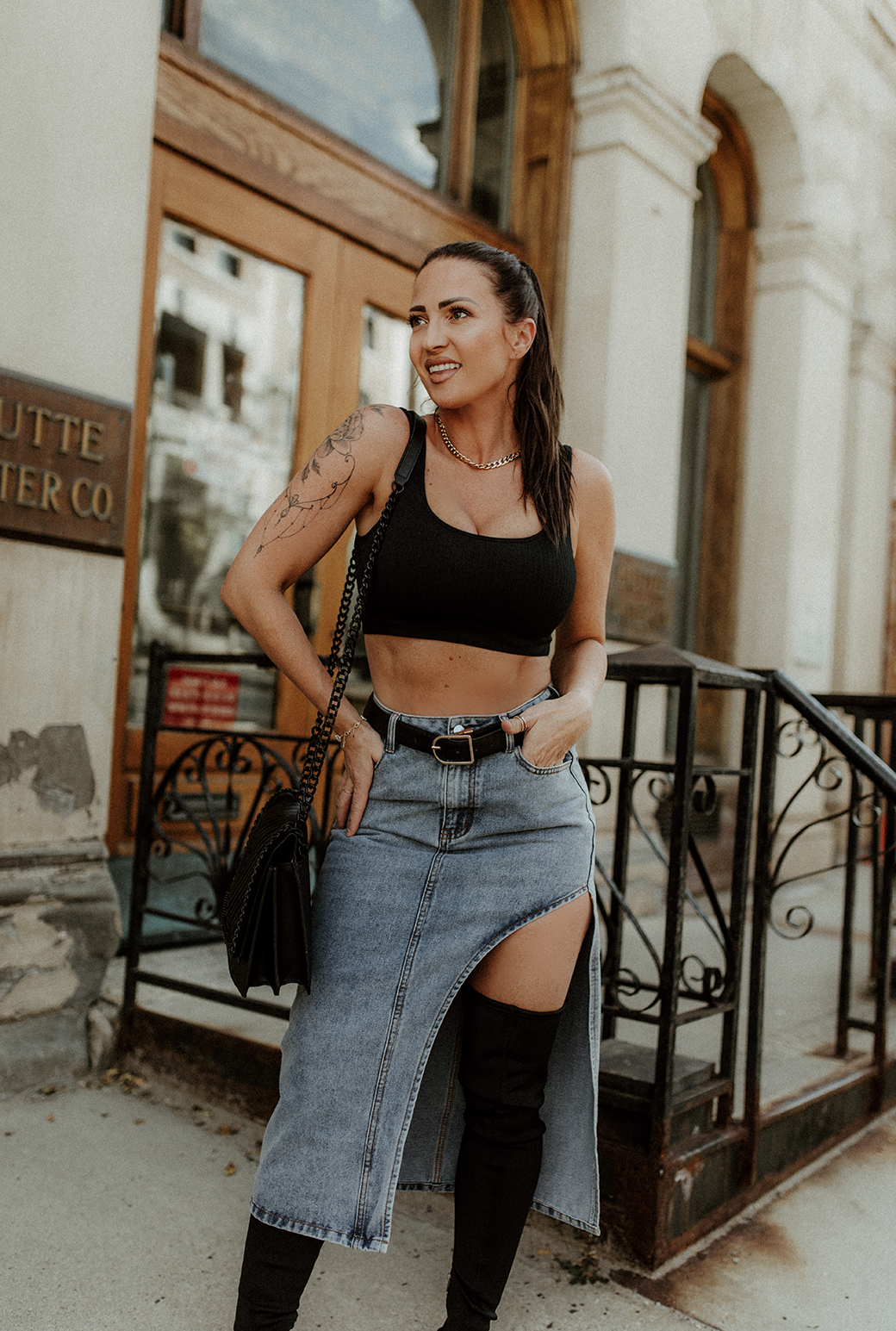 Libra Denim Split Midi Skirt