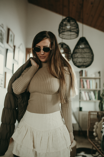 Zuza Ribbed Mock Neck Long Sleeve Sweater Top