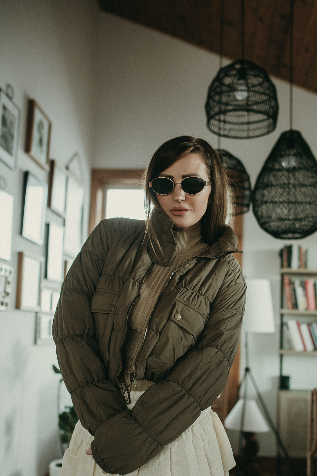 Brandy Cropped Zip Up Cargo Puffer Jacket