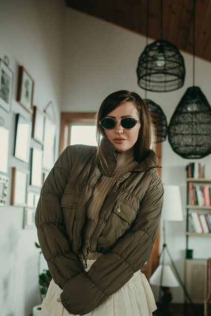 Brandy Cropped Zip Up Cargo Puffer Jacket
