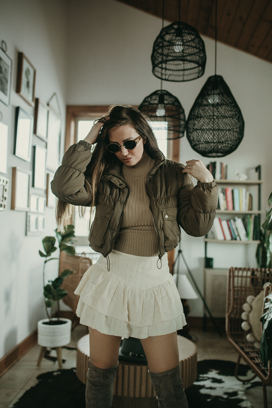 Brandy Cropped Zip Up Cargo Puffer Jacket