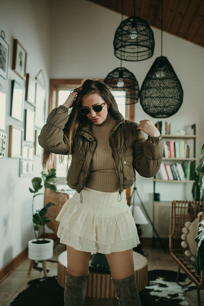 Brandy Cropped Zip Up Cargo Puffer Jacket