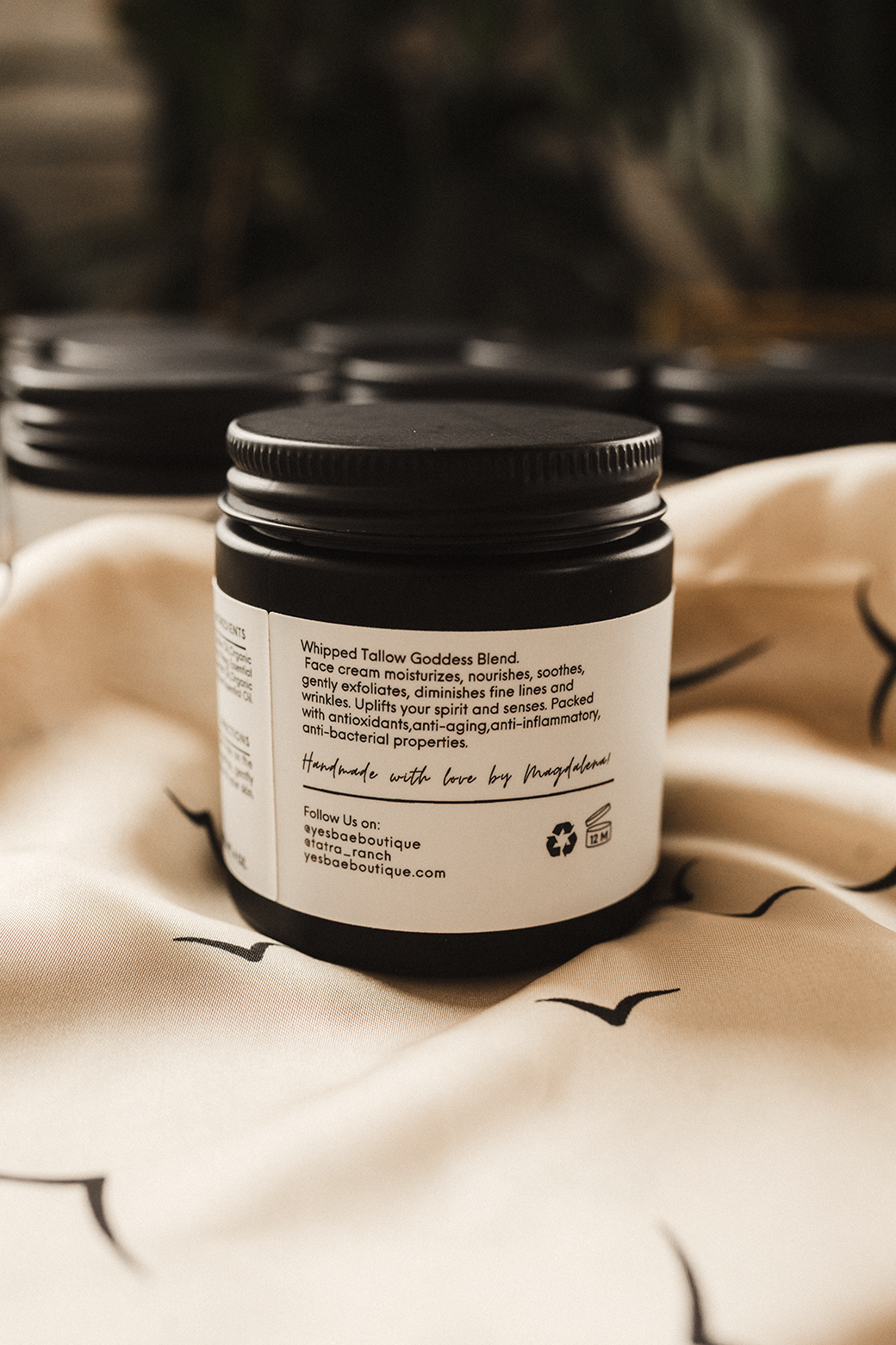 Grass-fed tallow face moisturizer with Helichrysum and Frankincense in glass jar