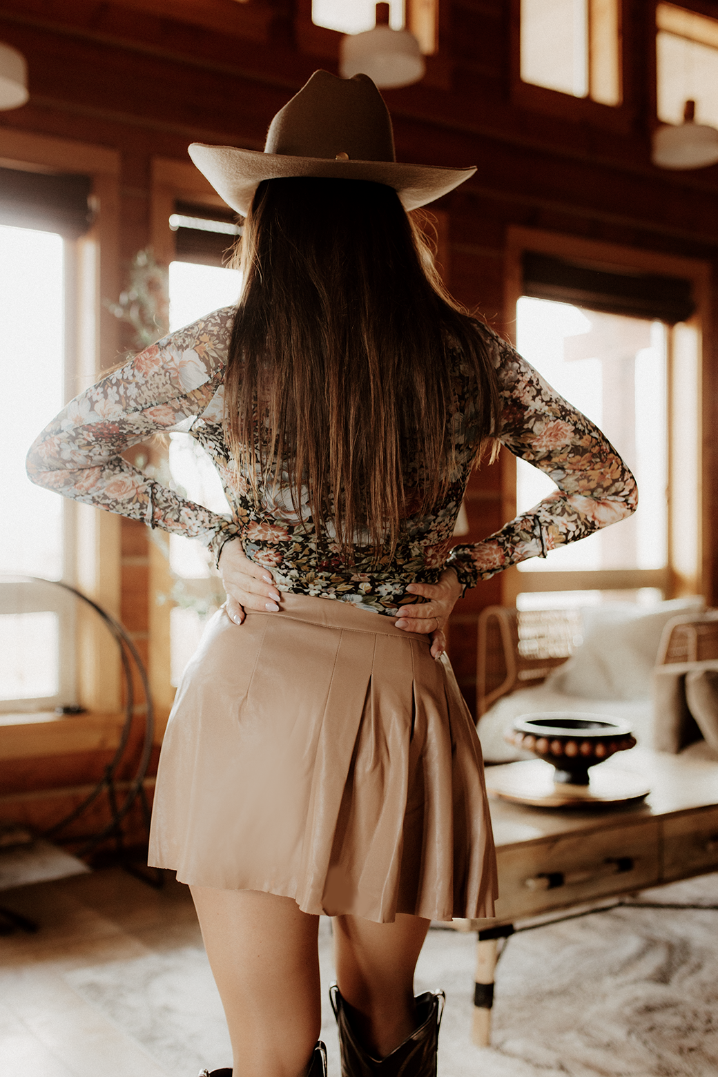 Siri PU Leather Half Pleated Skort