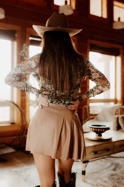 Siri PU Leather Half Pleated Skort