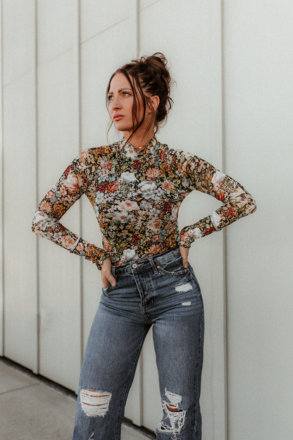 Aliza Floral Semi-Sheer Sleeve Top