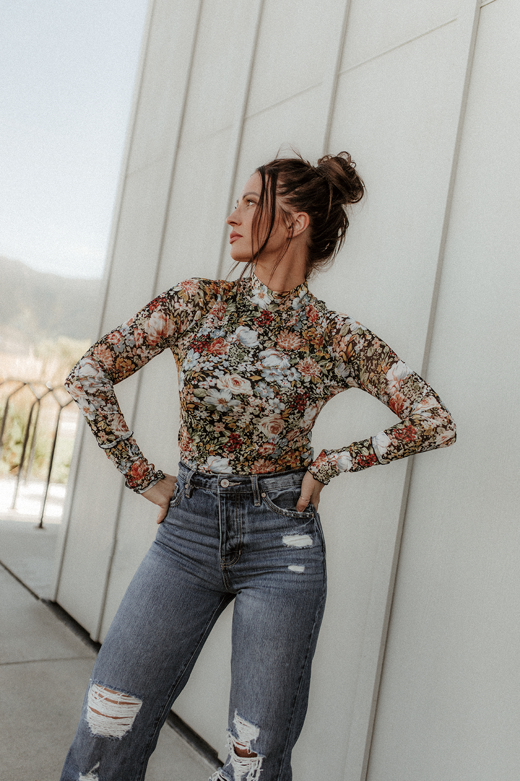 Aliza Floral Semi-Sheer Sleeve Top