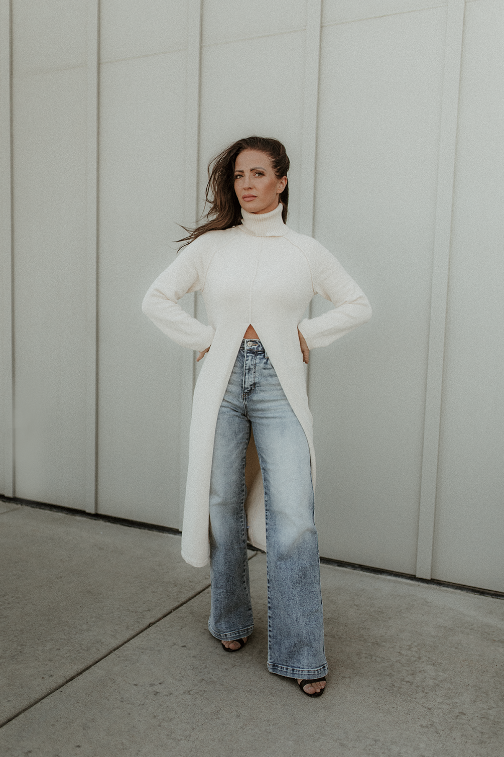 Addie Ecru Sweater Turtleneck Tunic with a split