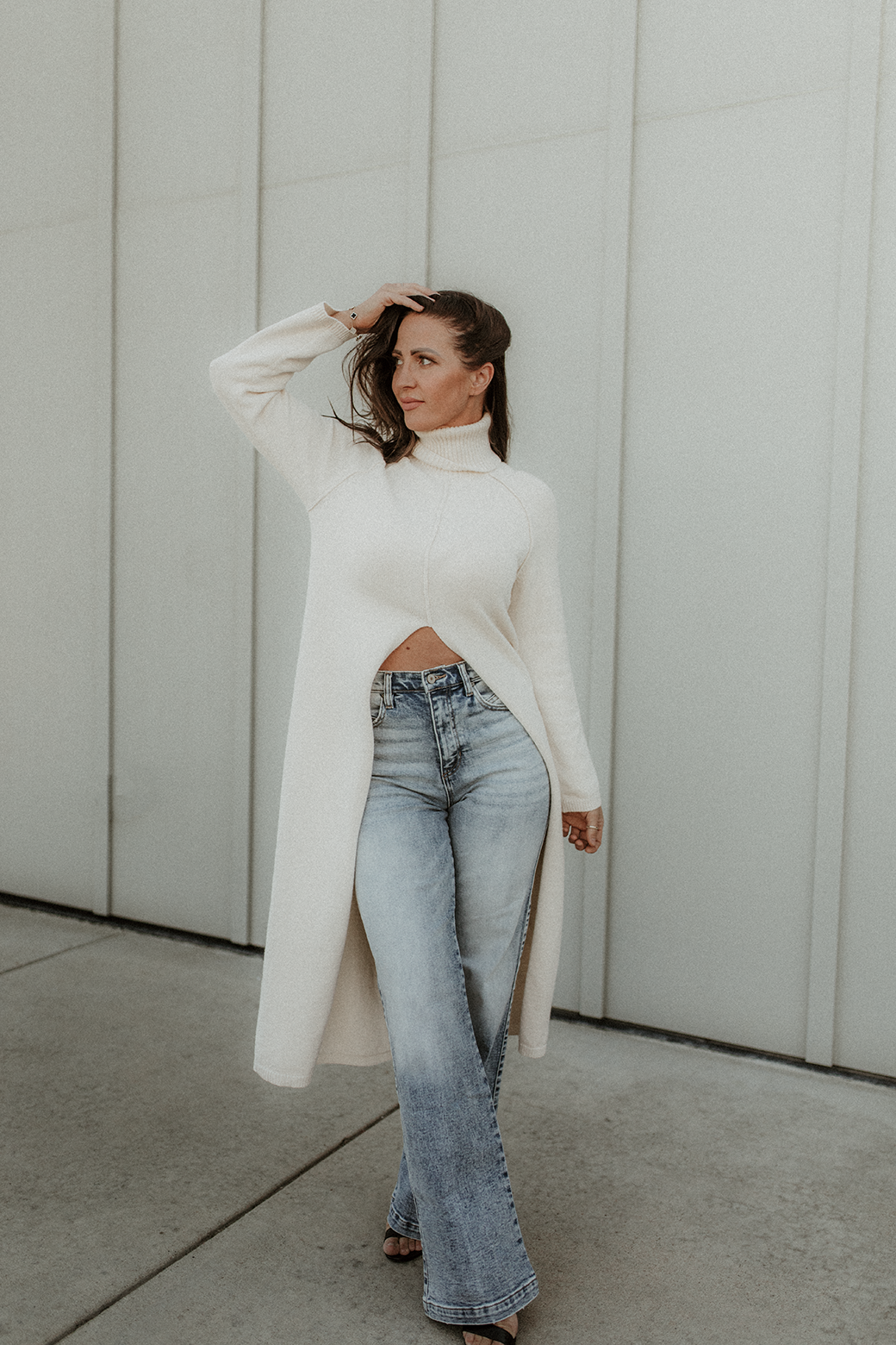Addie Ecru Sweater Turtleneck Tunic with a split