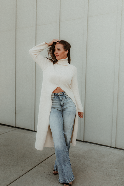Addie Ecru Sweater Turtleneck Tunic with a split