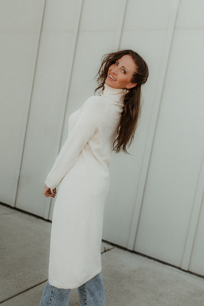 Addie Ecru Sweater Turtleneck Tunic with a split