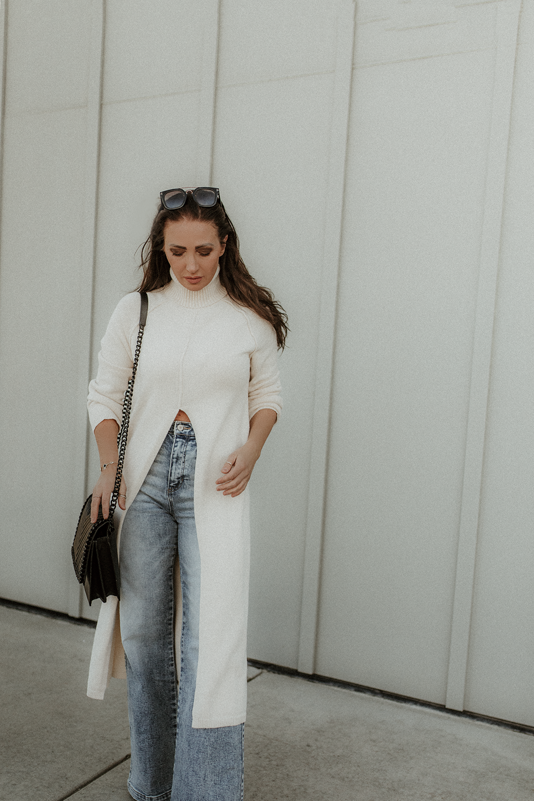 Addie Ecru Sweater Turtleneck Tunic with a split