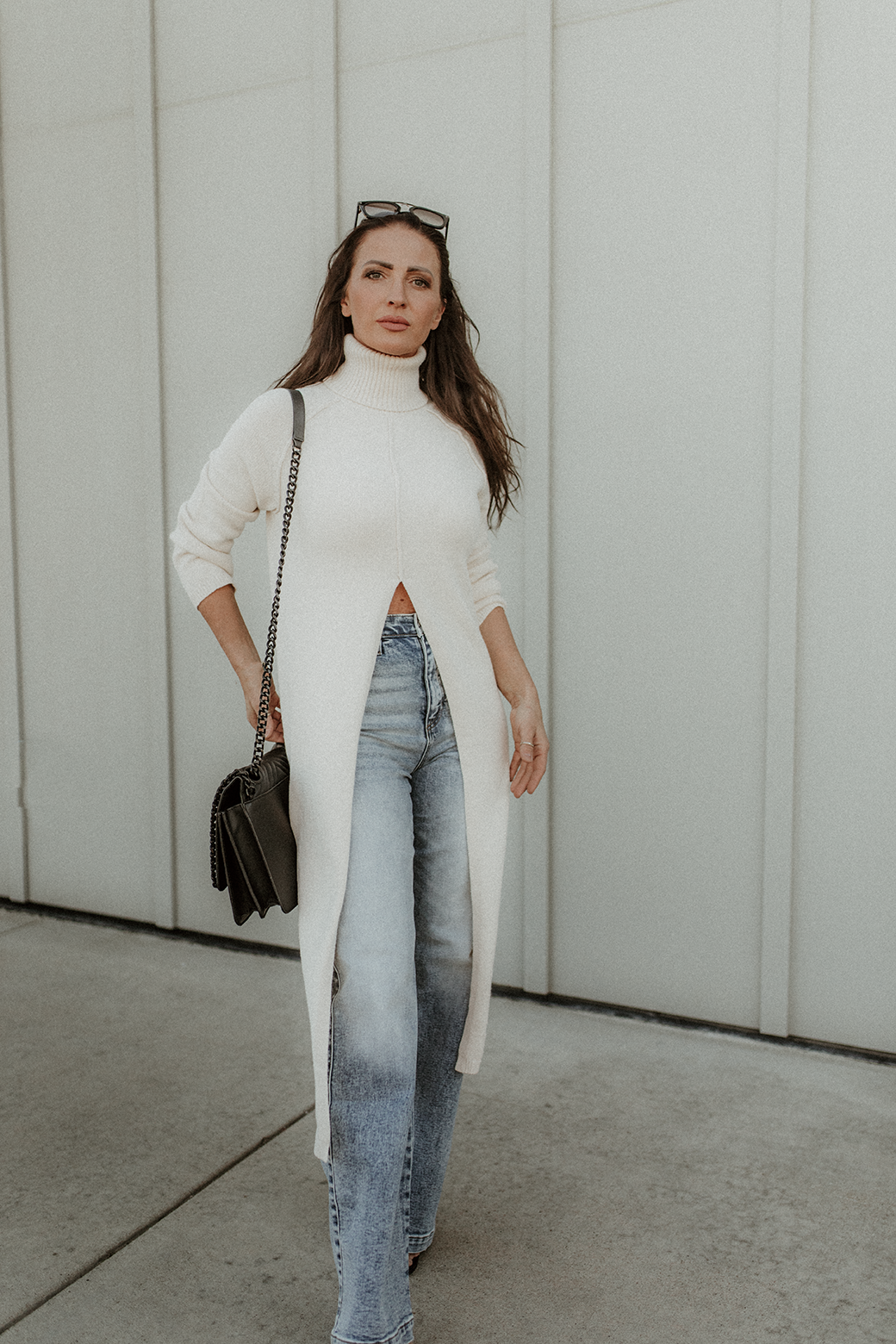 Addie Ecru Sweater Turtleneck Tunic with a split