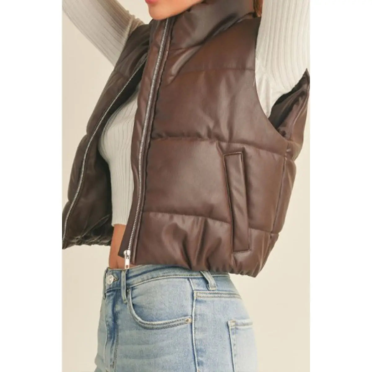 Coco Faux Leather high Neck Puffer Vest