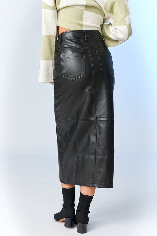 Bonita Faux Leather Maxi Skirt With a Split