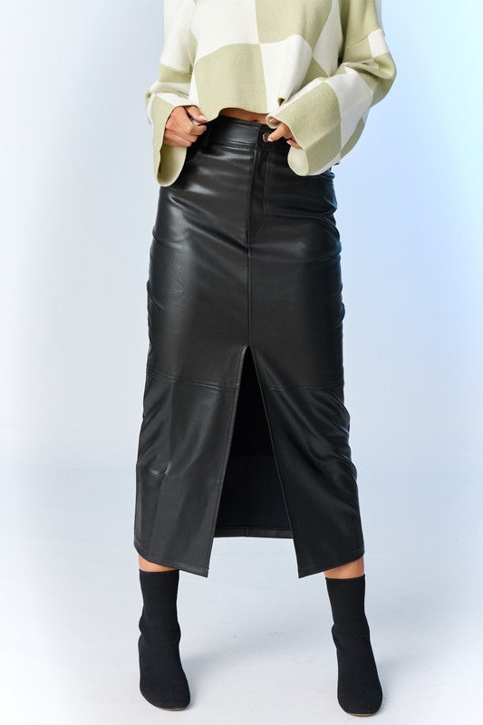 Bonita Faux Leather Maxi Skirt With a Split