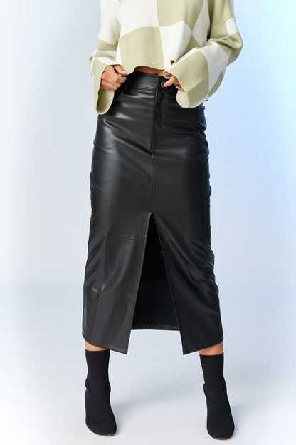 Bonita Faux Leather Maxi Skirt With a Split