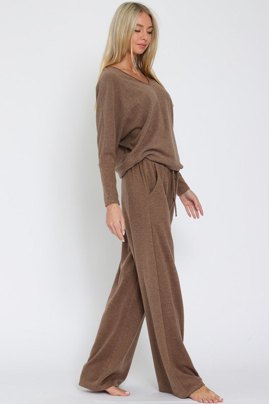 KIKI LONG SLEEVE KNIT TOP &amp; ELASTIC WAISTED LONG PANTS SET