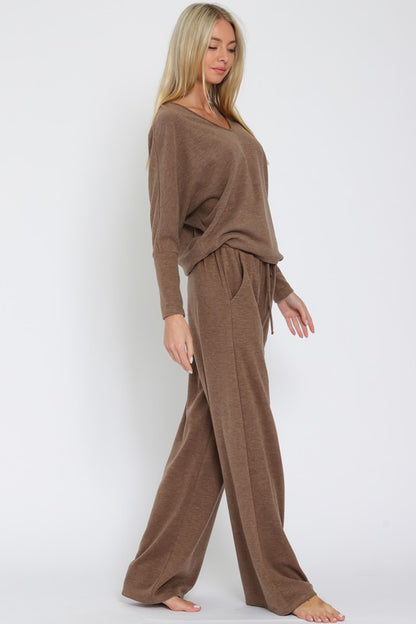 KIKI LONG SLEEVE KNIT TOP & ELASTIC WAISTED LONG PANTS SET