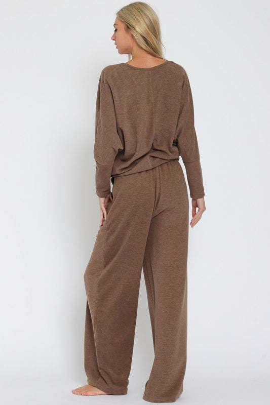 KIKI LONG SLEEVE KNIT TOP & ELASTIC WAISTED LONG PANTS SET