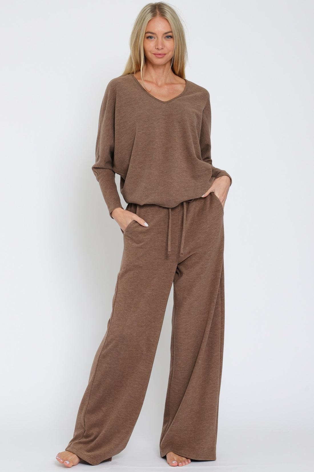 KIKI LONG SLEEVE KNIT TOP &amp; ELASTIC WAISTED LONG PANTS SET