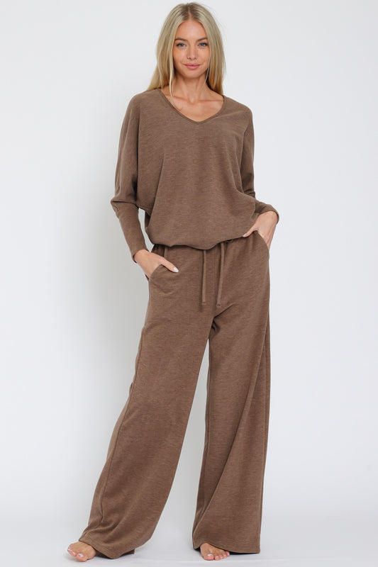 KIKI LONG SLEEVE KNIT TOP & ELASTIC WAISTED LONG PANTS SET