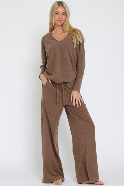 KIKI LONG SLEEVE KNIT TOP & ELASTIC WAISTED LONG PANTS SET