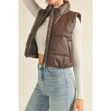 Coco Faux Leather high Neck Puffer Vest