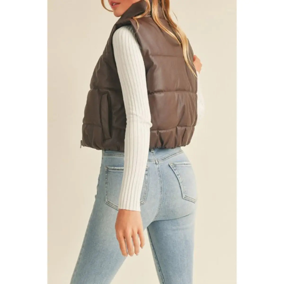 Coco Faux Leather high Neck Puffer Vest