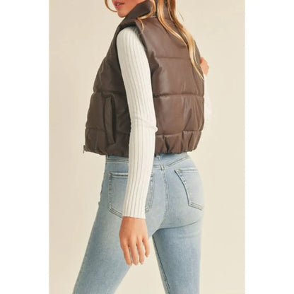 Coco Faux Leather high Neck Puffer Vest