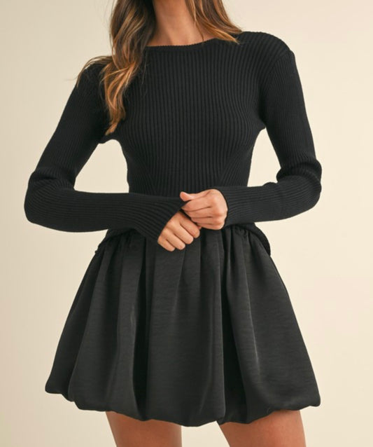 Little black dress, combination bubble mini skirt