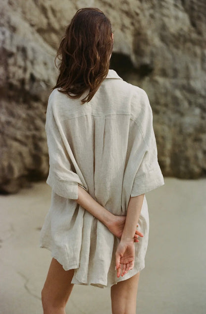 Sulu 100% Linen Button Collar Neck