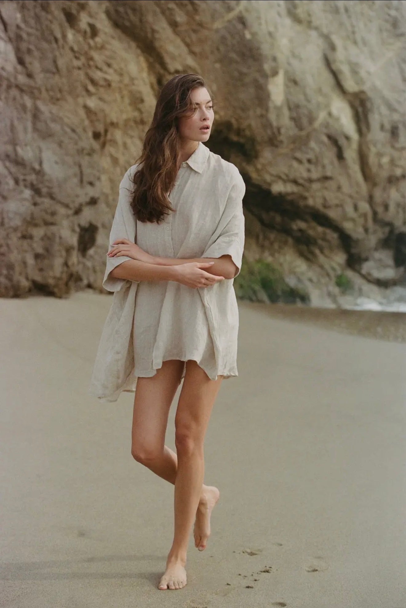 Sulu 100% Linen Button Collar Neck