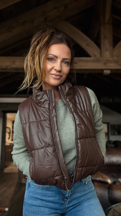 Coco Faux Leather high Neck Puffer Vest