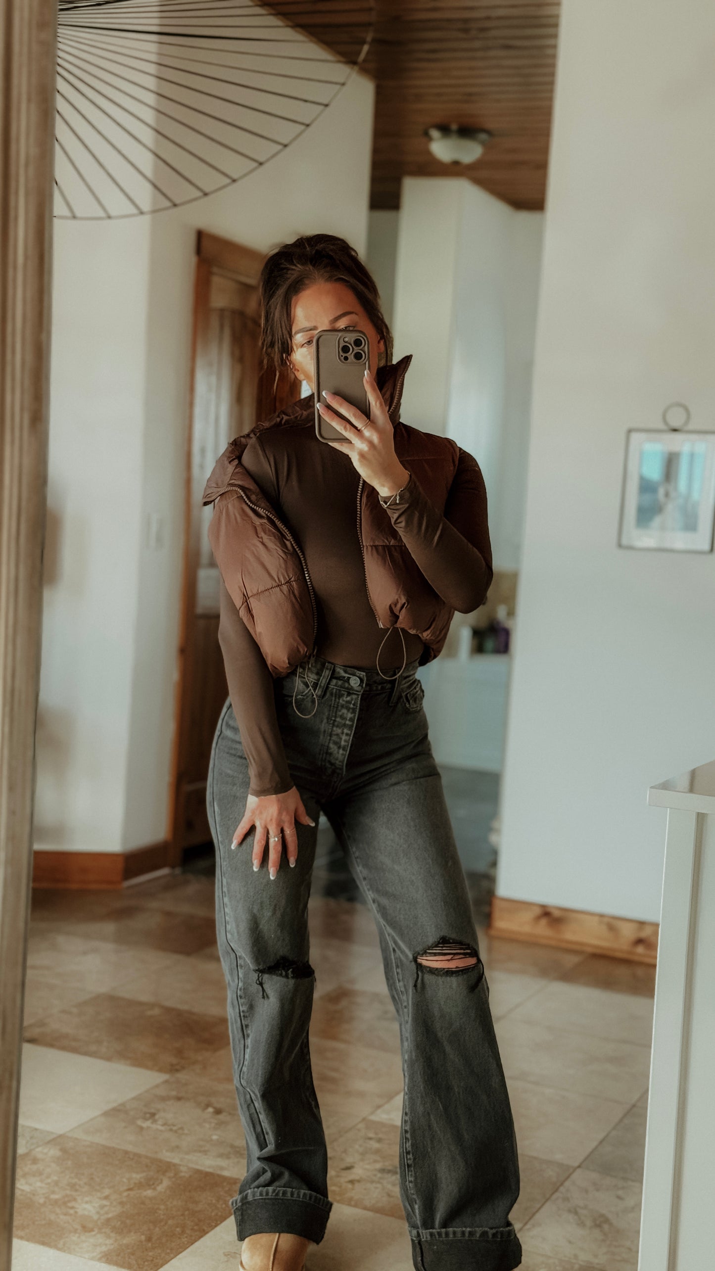 Mocha Cropped Puffer Vest