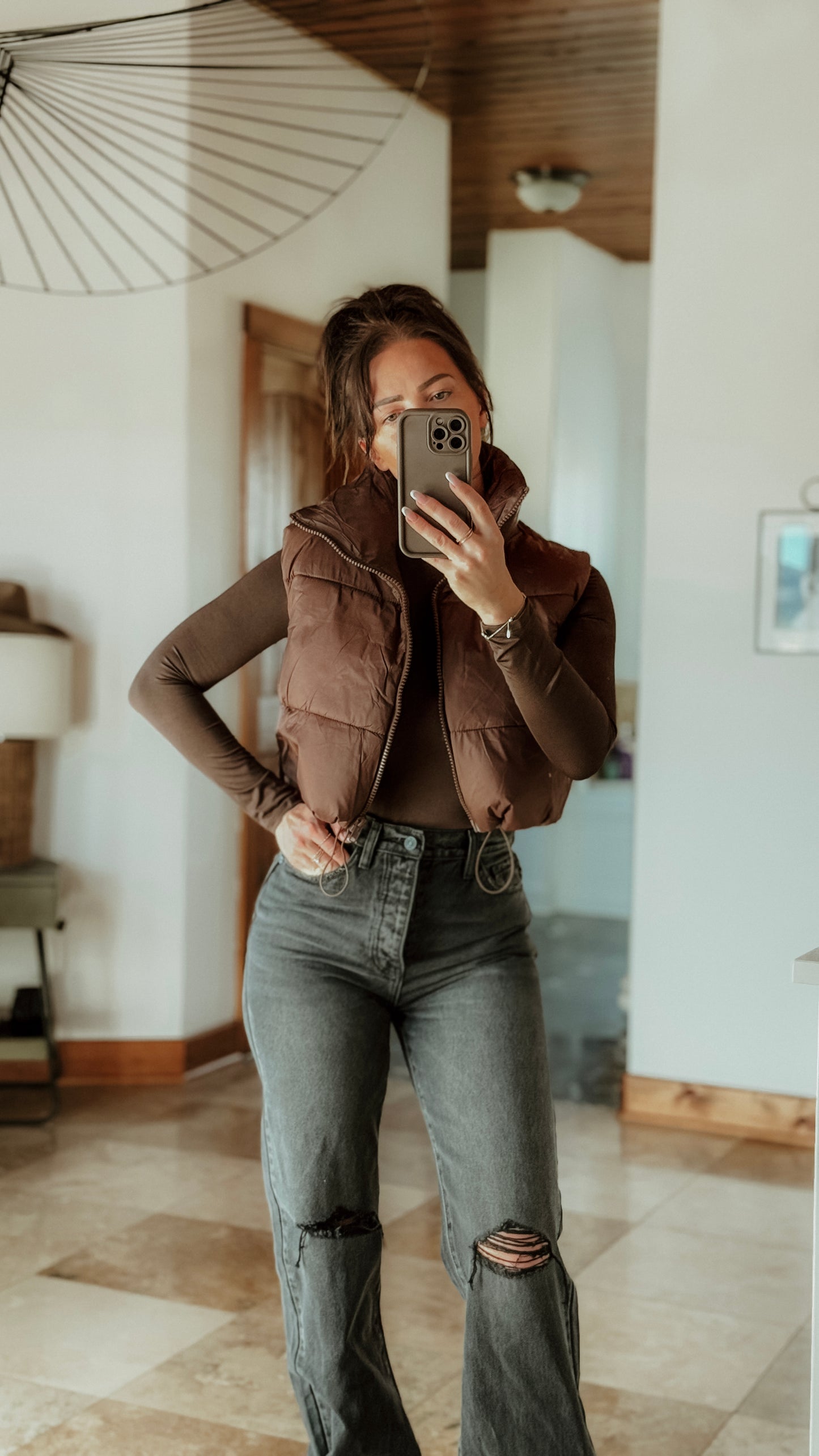 Mocha Cropped Puffer Vest