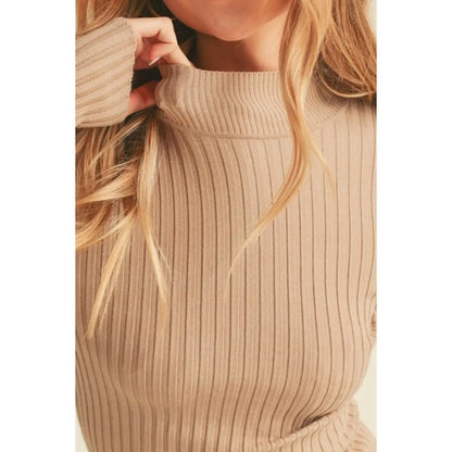 Zuza Ribbed Mock Neck Long Sleeve Sweater Top