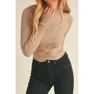 Zuza Ribbed Mock Neck Long Sleeve Sweater Top
