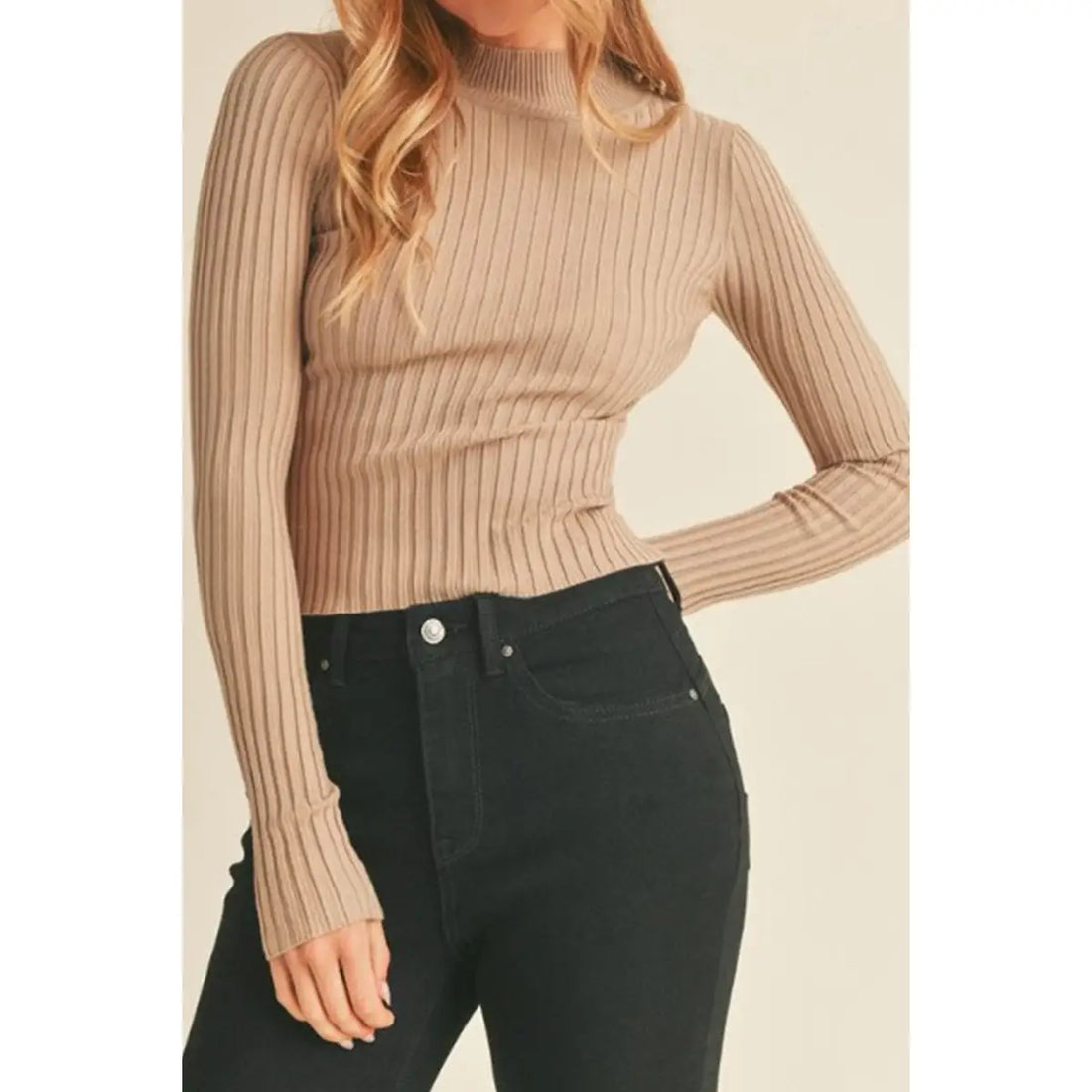 Zuza Ribbed Mock Neck Long Sleeve Sweater Top